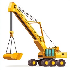 Construction Crane isolated on white background. Heavy Machinery. Tower Crane. Tall Crane Structure. Construction Equipment. Crane Design Element. Construction Crane isolated for Designers.