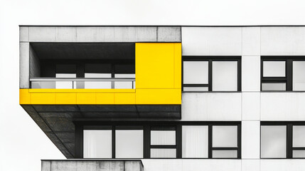 Exploration of functionalism architecture featuring bold yellow accents and geometric lines