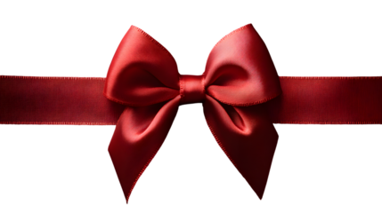 Red Satin Ribbon Bow – Luxury Gift Decoration, Isolated on Transparent Background