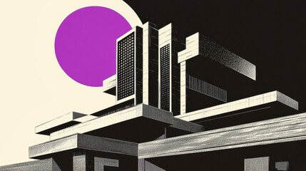 Exploration of minimalist functionalism in neo-brutalism architecture with bold geometric shapes