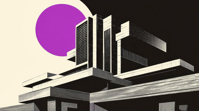 Exploration of minimalist functionalism in neo-brutalism architecture with bold geometric shapes