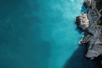 aerial orthographic view of stunning amalfi coast where dramatic cliffs plunge into shimmering...