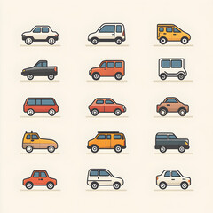 Obraz premium Car Icons Vehicle Types Transportation Auto SUV Van Truck Sedan