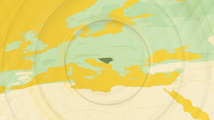 Abstract Map of Bosnia and Herzegovina and Surrounding Regions with Circular Patterns.