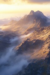 Majestic mountain landscape illuminated by sunrise