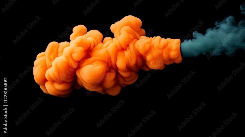 Poster abstract ink explosion: a vibrant burst of orange ink explodes against a stark black backdrop, creat