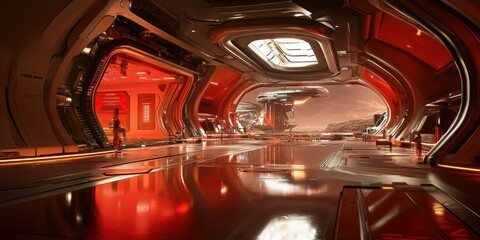 Human colony interior on Mars showcases advanced architecture