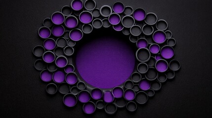 Purple and Black Abstract Circles: A captivating abstract composition featuring a multitude of overlapping black and purple circles creating a mesmerizing frame around a central purple space.
