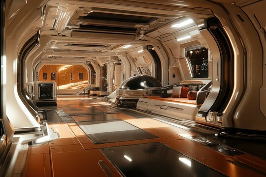 Human colony habitat interior on Mars with modern design