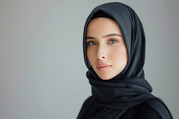 Naklejka premium uae dubai 2023 11 07 arabic muslim woman in stylish abaya in white background