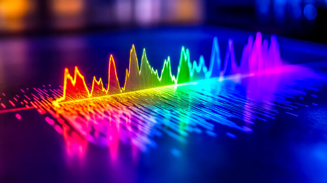 Modern optical spectrometer showing spectral lines with rainbow colors