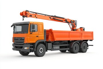 Naklejka premium Crane Truck realistic isolated on white background. Heavy Machinery. Construction Vehicle. Mobile Crane. Truck with Crane Arm. Crane Truck Design Element. Realistic Crane Truck isolated for Designers.