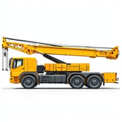 Fototapeta premium Crane Truck realistic isolated on white background. Heavy Machinery. Construction Vehicle. Mobile Crane. Truck with Crane Arm. Crane Truck Design Element. Realistic Crane Truck isolated for Designers.