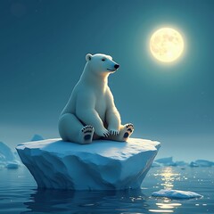 Polar Bear under full moon