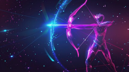 Futuristic Sagittarius Zodiac Design with Neon Archer and Stars for Digital Art