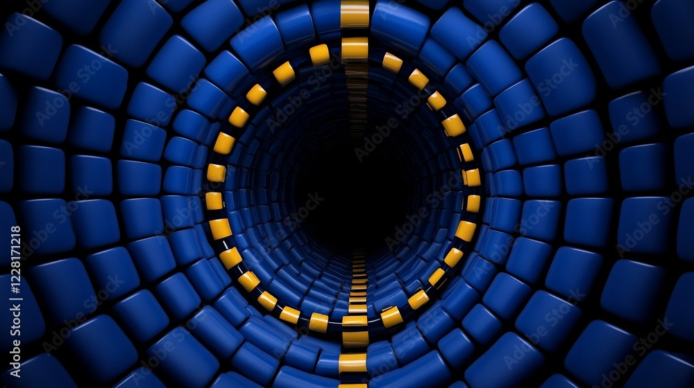 Aufkleber abstract blue and gold tunnel: a mesmerizing digital rendering of a tunnel with a repeating pattern 