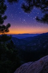 Naklejka premium Mountain landscape under a starry sky during twilight