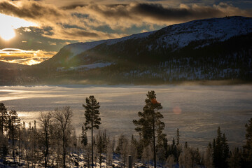 Winter landscape in the park. Winter scene. Norway, Europe.