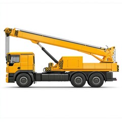 Fototapeta premium Crane Truck realistic isolated on white background. Heavy Machinery. Construction Vehicle. Mobile Crane. Truck with Crane Arm. Crane Truck Design Element. Realistic Crane Truck isolated for Designers.