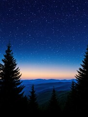 Fototapeta premium Starry night sky over mountain landscape at dusk