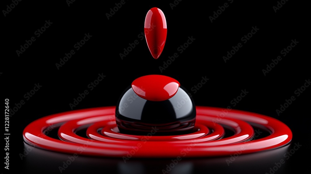 Poster red liquid drop impact: a mesmerizing 3d render of a red liquid drop impacting a black sphere, creat