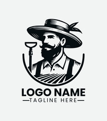 Vintage Farmer Logo Design, Retro Farmer Logo, Rural Farmer Logo, Old-fashioned Farmer Logo, Countryside Farmer Logo