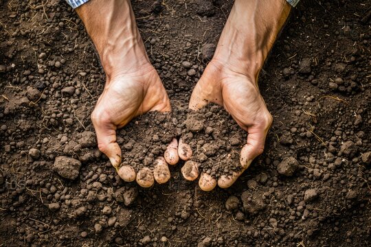 Top view of farmers hands on soil  agriculture concept.