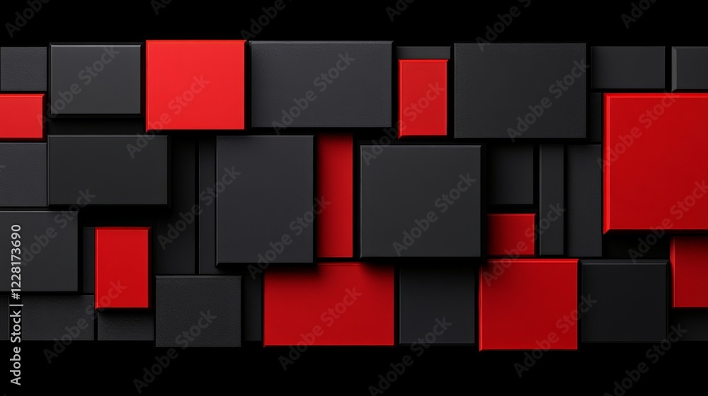 Poster abstract red and black blocks: a captivating arrangement of overlapping red and black squares create