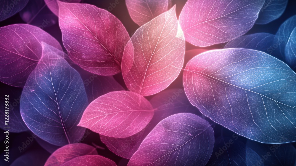 Poster illuminated leaves displaying intricate veins and hues