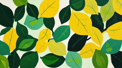 Abstract artwork depicting yellow and green leaves
