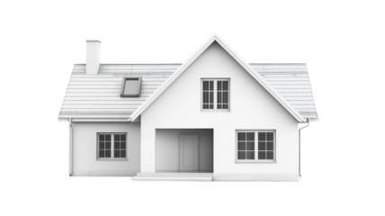 Isolated White House Facade with Windows and Skylight