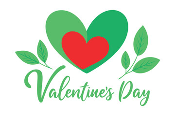 valentine's day greeting card with leaves vector art illustration