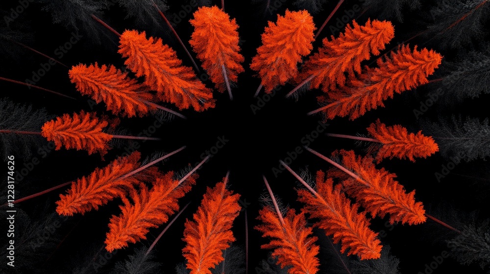 Poster fiery fractal bloom: a mesmerizing fractal art piece, showcasing a vibrant explosion of fiery orange