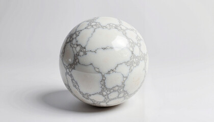 Marble sphere with gray veining on white background