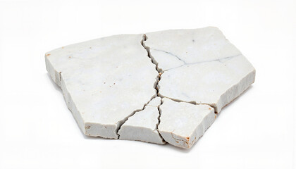 Cracked white marble slab on white background