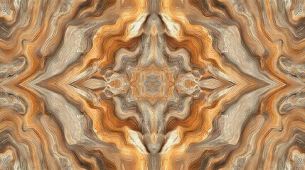 Abstract Brown And Beige Swirled Stone Kaleidoscope Pattern