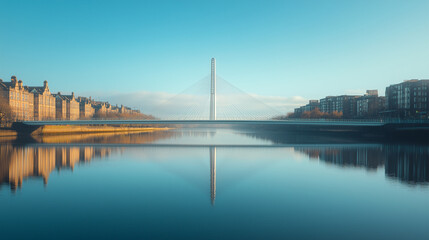 Obraz premium A sleek, modern bridge over a calm river