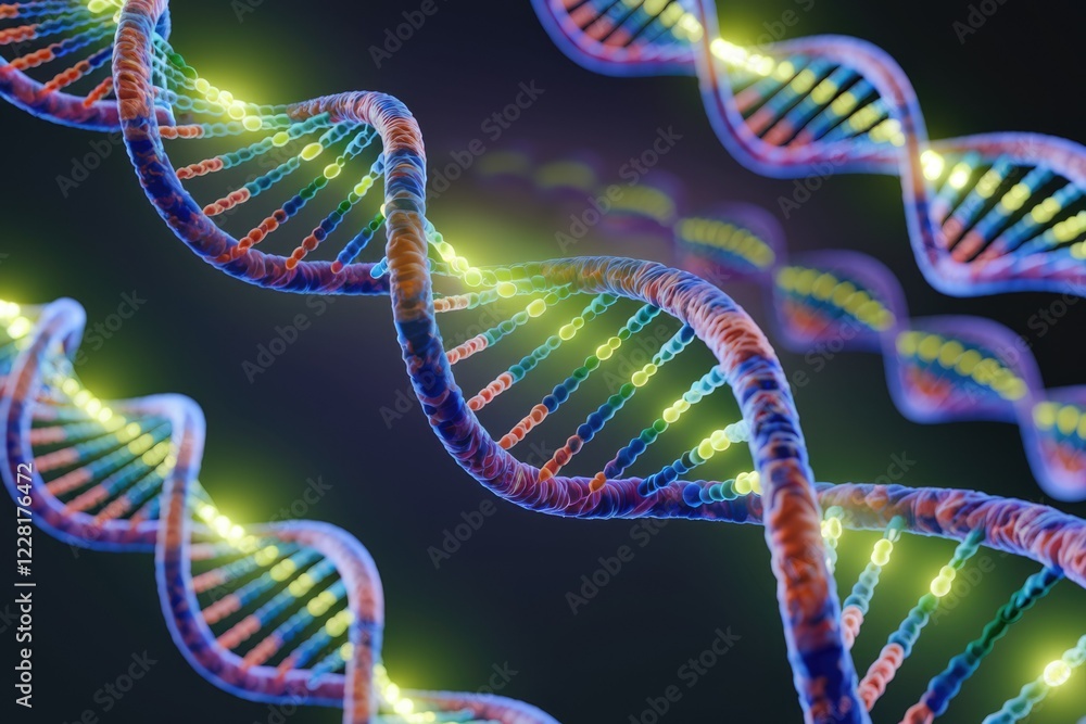 Poster close-up of dna double helix, showcasing its intricate structure and genetic code.