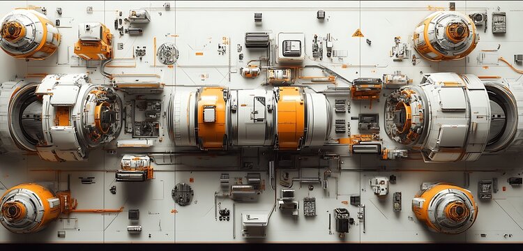 Space station map with high-tech living pods observatories and cargo transport systems