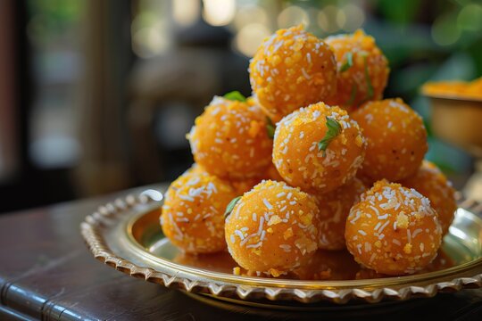 Delicious Indian sweet balls made with gram flour and cardamoms.