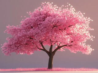Fototapeta premium Cherry blossom tree in full bloom on a serene evening