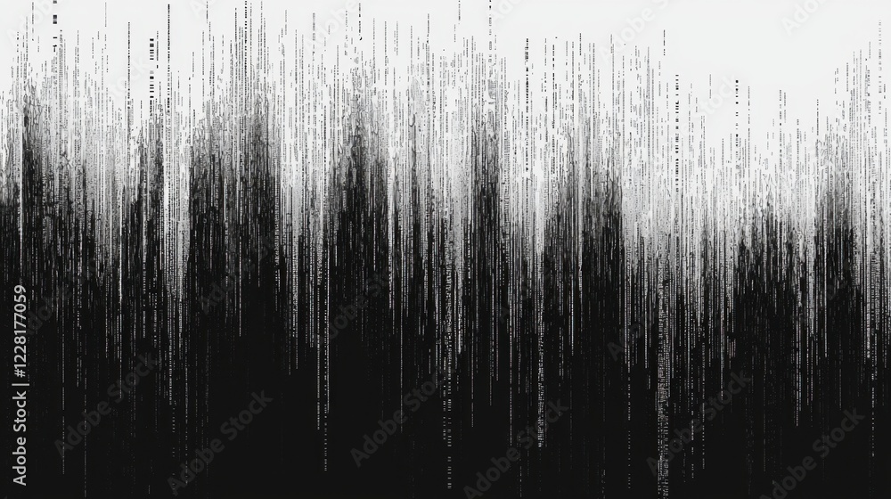 Poster vertical lines of varying thicknesses create an abstract black and white composition, suggesting mov