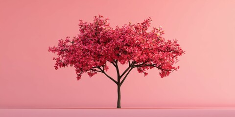 Obraz premium Beautiful pink flowering tree against a soft pink background