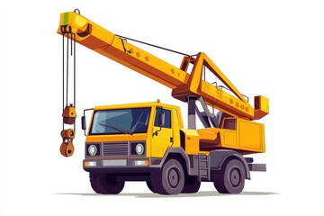 Crane Truck Cartoon style isolated on white background. Heavy Machinery. Construction Vehicle. Mobile Crane. Truck with Crane Arm. Crane Truck Design Element. Realistic Crane Truck isolated for Design
