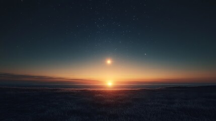 A simple, minimalistic concept of space with a single glowing star and a dark sky stretching infinitely in the background, highlighting the sense of isolation and vastness.