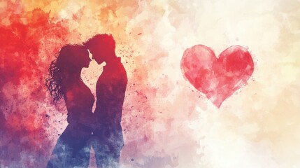 Happy Valentine’s Day greeting card with lovely couple and heart shape.