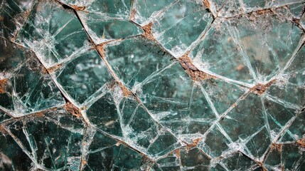 Obraz premium Shattered Green Glass With Rusting Metal Frame