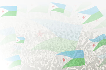 Celebratory Crowd with Djibouti Flags Background