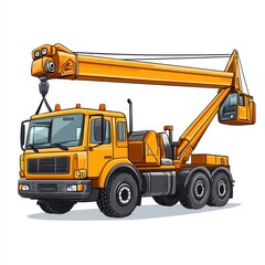 Crane Truck Cartoon style isolated on white background. Heavy Machinery. Construction Vehicle. Mobile Crane. Truck with Crane Arm. Crane Truck Design Element. Realistic Crane Truck isolated for Design