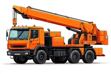 Naklejka premium Crane Truck Cartoon style isolated on white background. Heavy Machinery. Construction Vehicle. Mobile Crane. Truck with Crane Arm. Crane Truck Design Element. Realistic Crane Truck isolated for Design